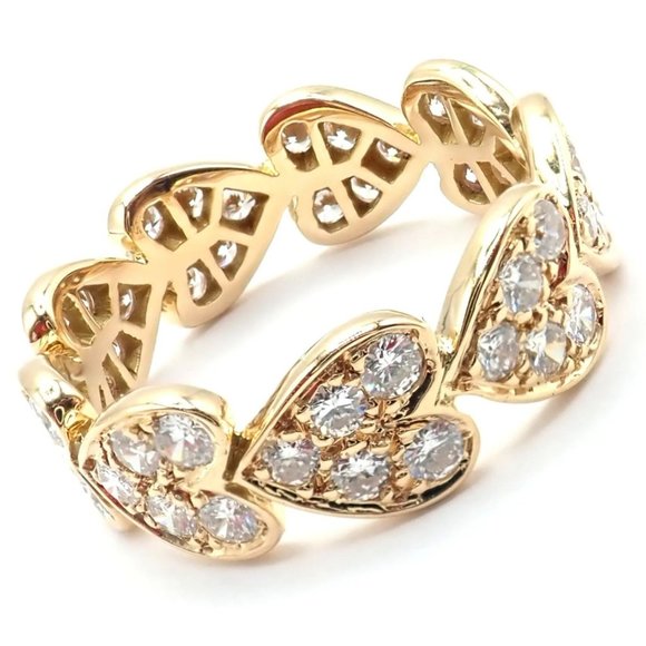 Authentic! Cartier 18k Yellow Gold Diamond Heart Eternity Band Ring Size 7.25 - Picture 2 of 10